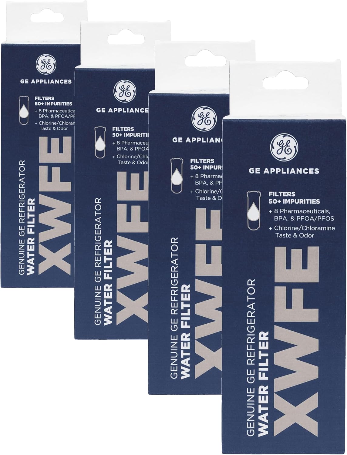 GE XWFE Refrigerator Water Filter | Reduces Lead & 50+ Impurities | Replace Every 6 Months | Pack of 4
