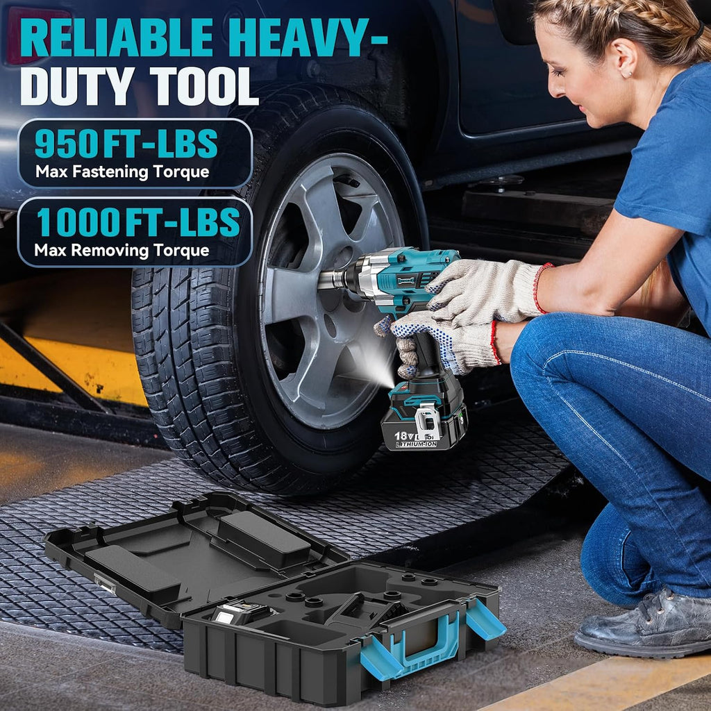 DIYtoolifz Cordless Impact Wrench 1/2' Compatible with Makita 18V Battery, 1000Ft-lbs (1360N.m) Brushless High Torque Impact Gun, Impact Driver for Car Truck Mower, with 2x5.0AH Battery & 6 Sockets