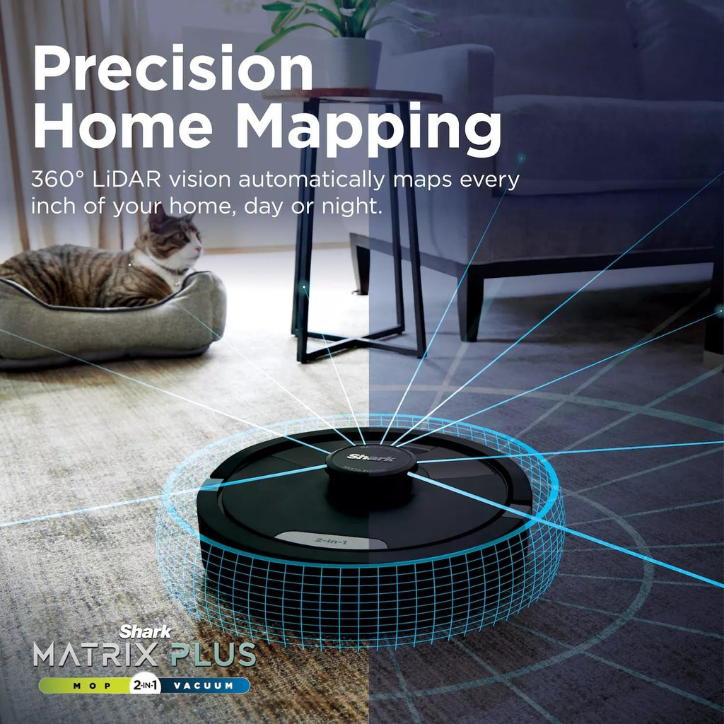 Shark RV2610WA AI Ultra 2in1 Robot Vacuum & Mop with Sonic Mopping, Matrix Clean, Home Mapping, HEPA Bagless Self Empty Base, CleanEdge Technology, for Pet Hair, WiFi, Black/Silver (Renewed)