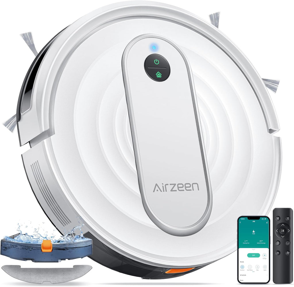 Airzeen Robot Vacuum and Mop with 4000Pa Powerful Suction, 3-in-1 Cleaning, Smart APP & Alexa Control, Self-Charging Robot Vacuum for Pet Hair, Carpets & Hard Floors