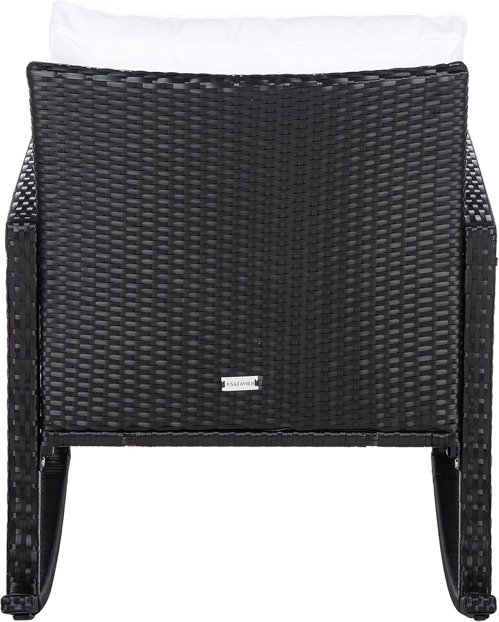 SAFAVIEH Outdoor - Daire Rocking Chair - Black & White - Steel Frame & Faux Rattan with Cushion - Open-Frame Design - Ideal for Patio, Deck, Porch, Backyard, 14.4' Seat Height (PAT7721A)