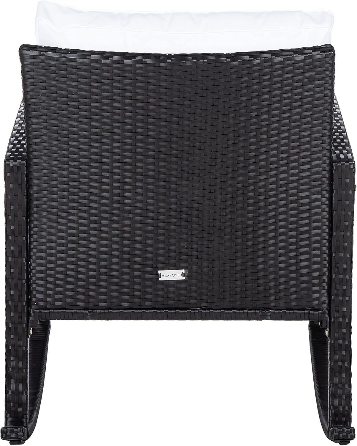 SAFAVIEH Outdoor - Daire Rocking Chair - Black & White - Steel Frame & Faux Rattan with Cushion - Open-Frame Design - Ideal for Patio, Deck, Porch, Backyard, 14.4' Seat Height (PAT7721A)