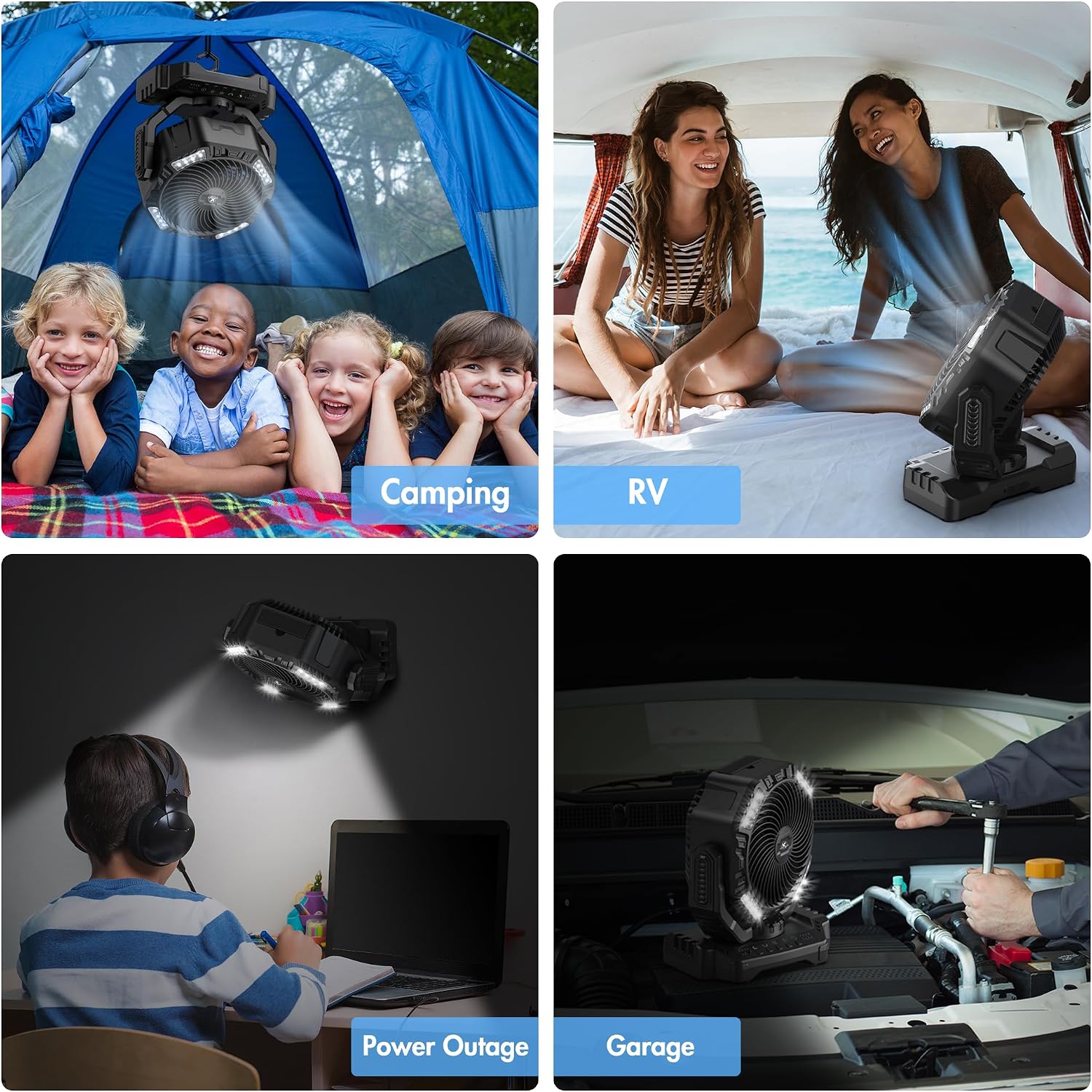 40000mAh Battery Powered Fan, Rechargeable Oscillating Floor Fan with Remote, 136H Cooling Max Camping Essentials for RV, Fathers Day Gift for Men Dad Blue Collar Workers, Co-Branded with AMACOOL