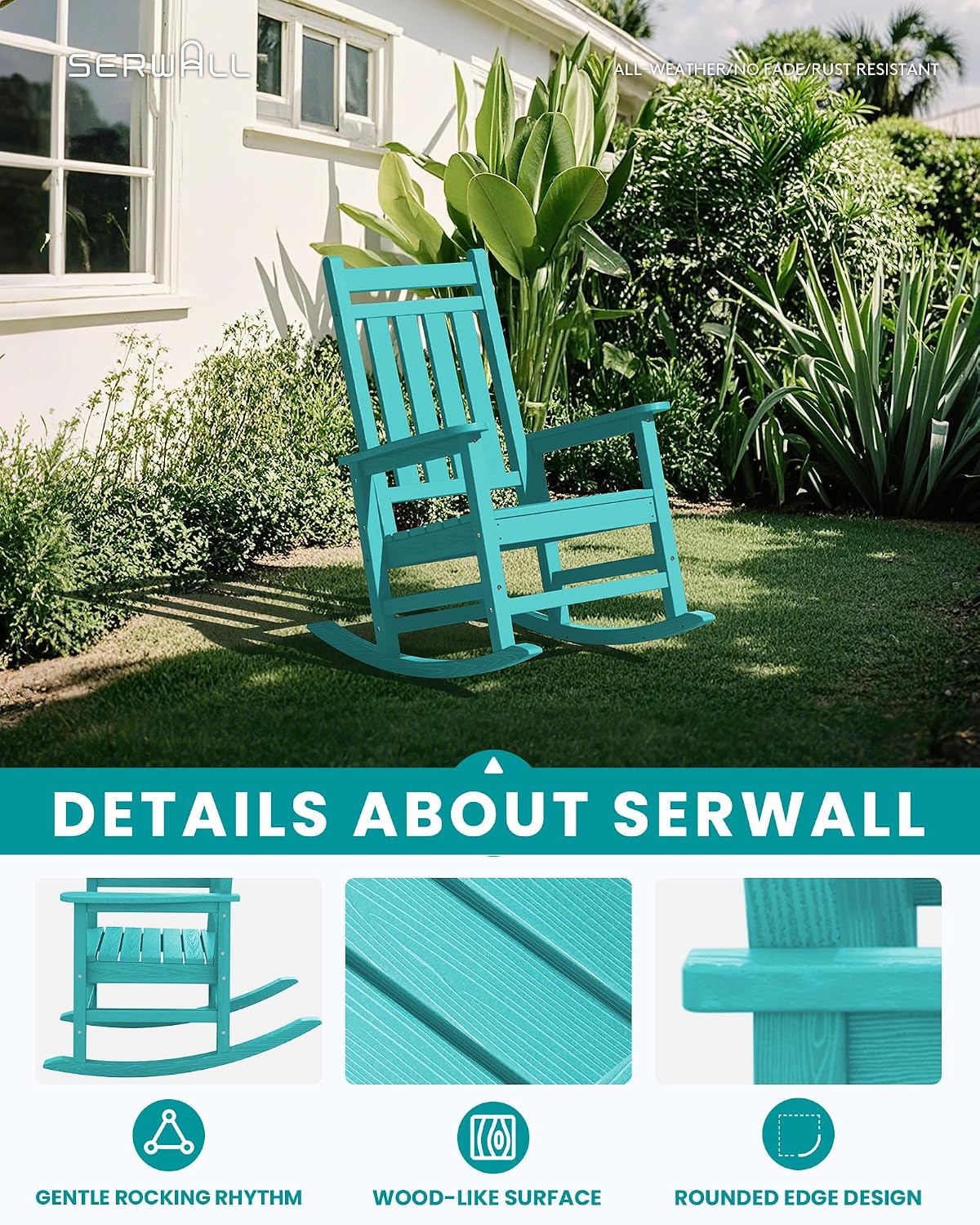 SERWALL Oversized Outdoor Rocking Chair Set of 2, HDPE Rocker for Adults, Patio Rocking Chairs for Porch, Aruba