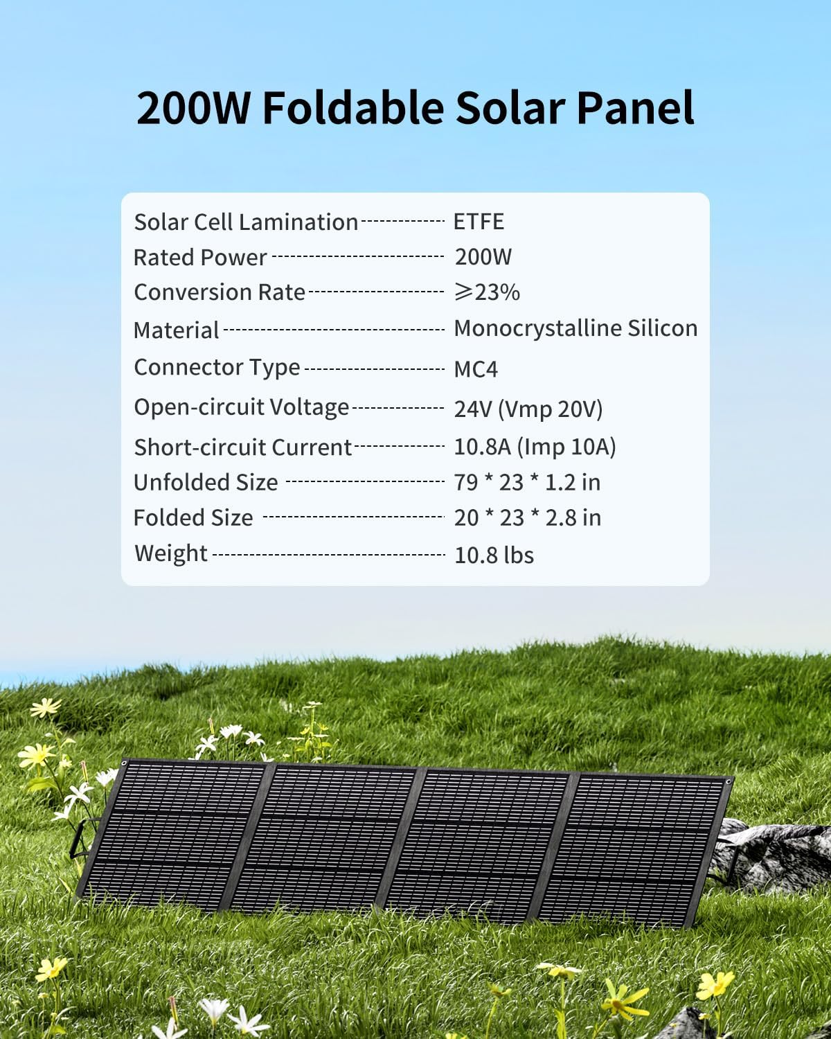 200W Portable Solar Panel with Kickstand, Foldable & Durable, 23.5% High Efficiency, Waterproof IP68 for Power Station Off Grid Outdoor Adventures Camping RV Road Trip Home (200W Solar Pannel)