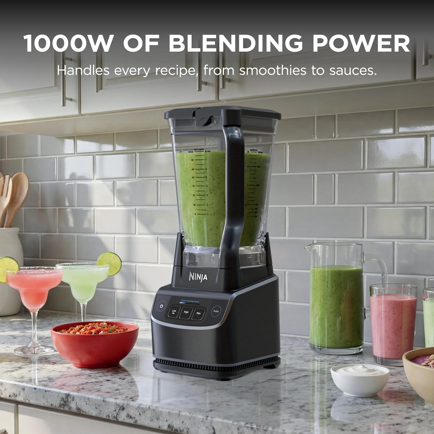 Ninja UltraCrush Professional Blender | 1000W Power, XL 72-oz.* Pitcher | Total Crushing Technology | 3 Manual Speeds for Smoothies, Sauces & More | Full-Size Countertop | Black | BP201