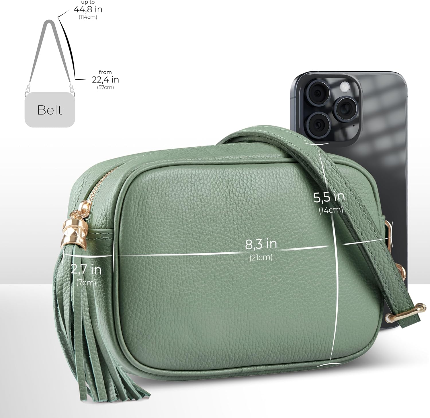 Italian Calf Leather Crossbody Bag for Women with Tassel Zipper | Small Camera Purse Shoulder Handbag Pocketbook