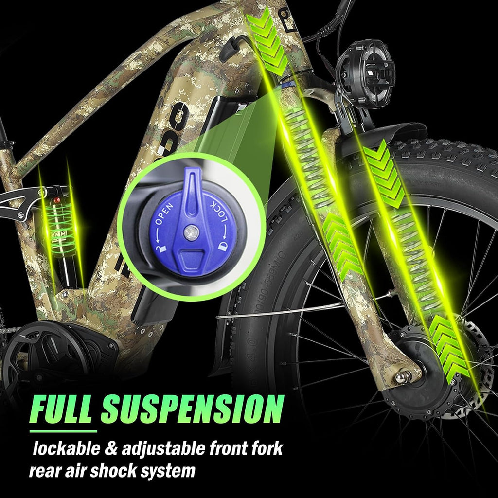 Electric Bike for Adults, 5000𝕨 Dual Motor E-Bike, 60V 32AH Long Range Dirt Bike, Fat Tire Hunting Ebike for All Terrain, Full Suspension Electric Bicycle