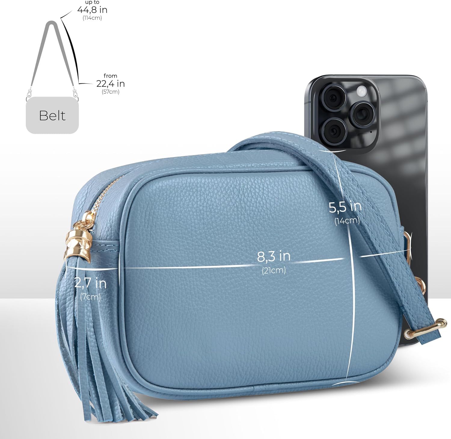 Italian Calf Leather Crossbody Bag for Women with Tassel Zipper | Small Camera Purse Shoulder Handbag Pocketbook