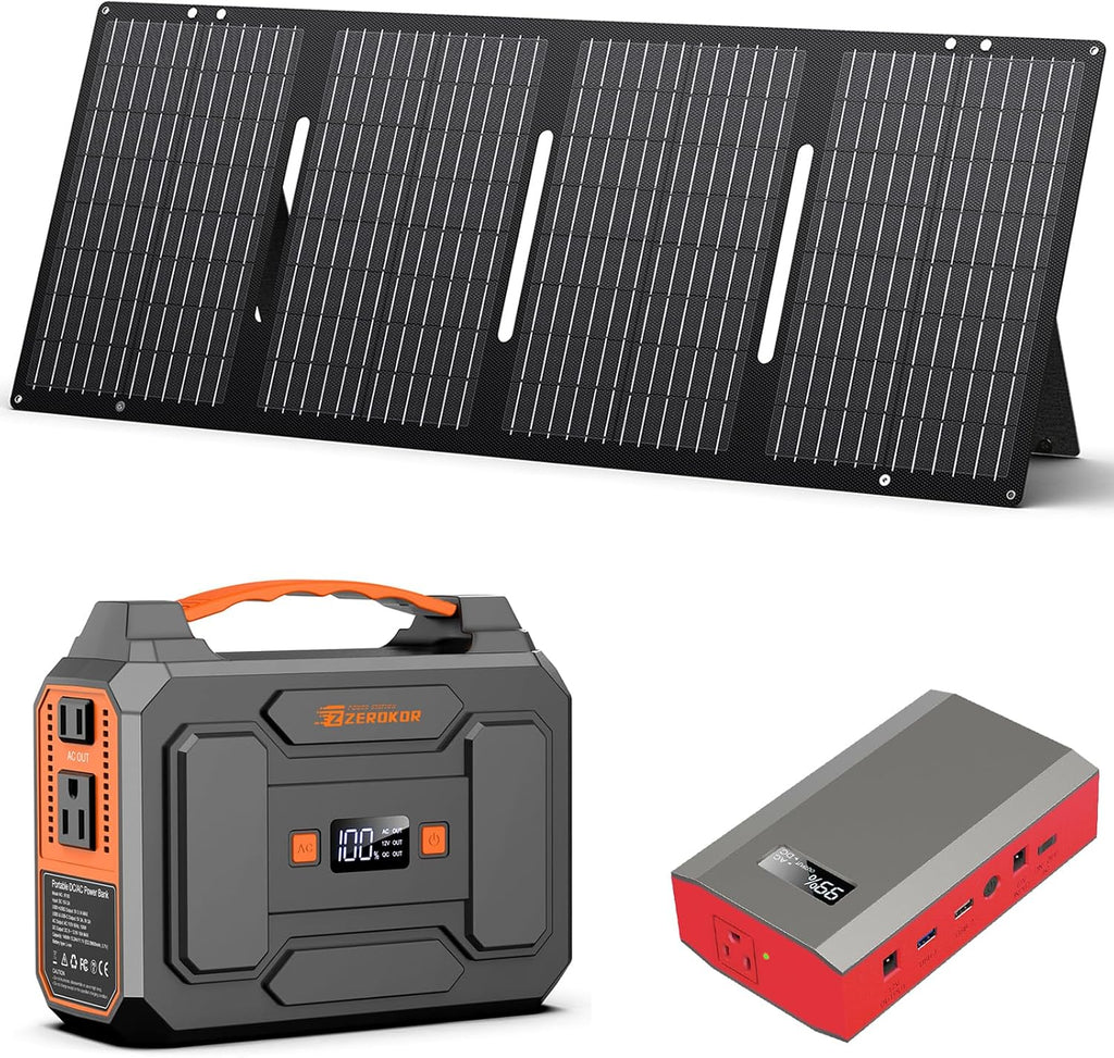Solar Power Station with Foldable Solar Panel 60W, 110V 100W AC Outlet Camping Portable Solar Power Bank Generator with Panels Included,Portable Battery Pack for Laptop Smart Device RV Outdoor Backup
