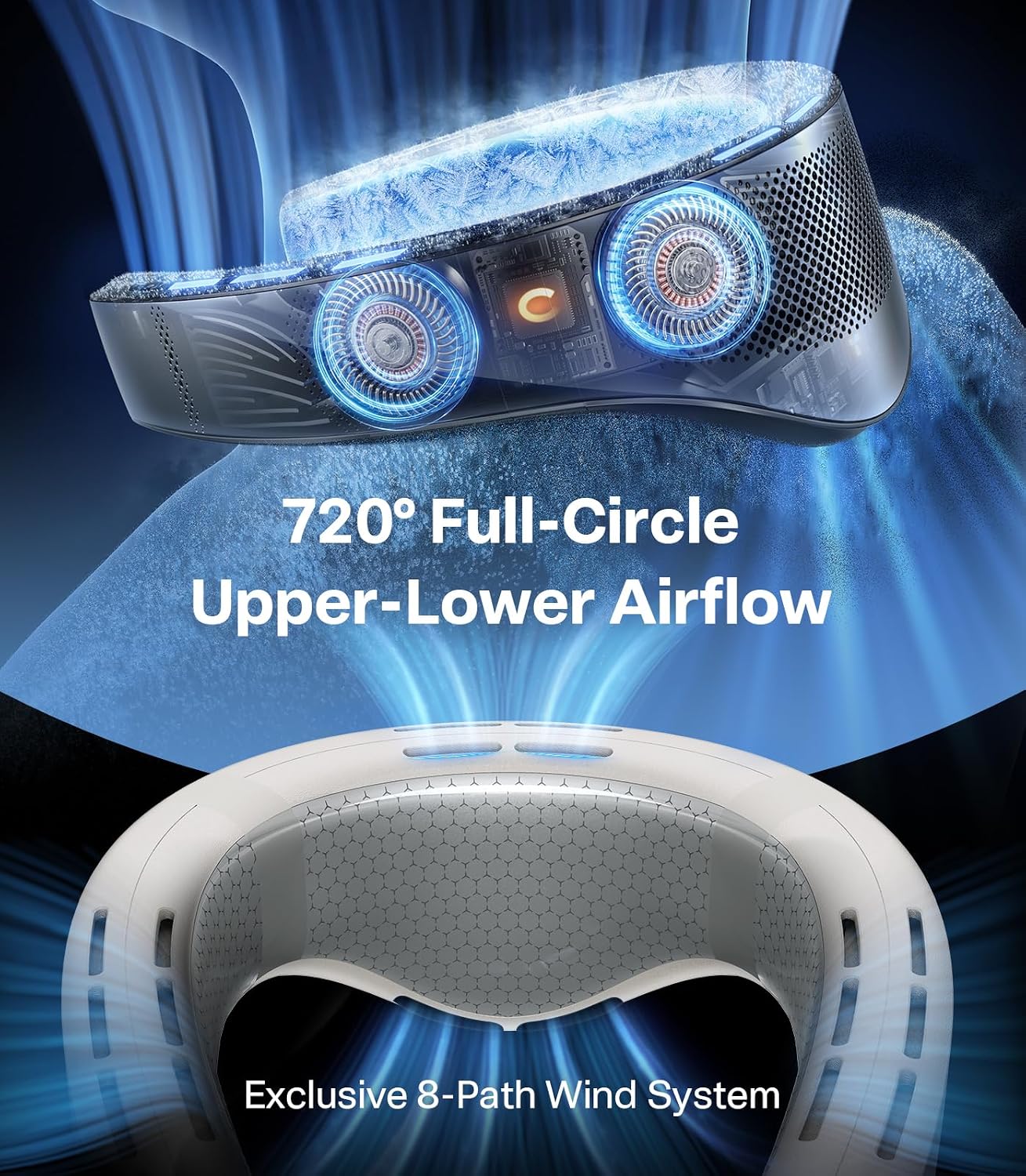 TORRAS COOLiFY Cyber AI Neck Air Conditioner, Ultimate Immersive Cooling Portable Neck Fan【No.1 Coolest & Max Cooling Area】 Neck Cooler Neck Fans that Blow Cold Air Rechargeable for Gifts