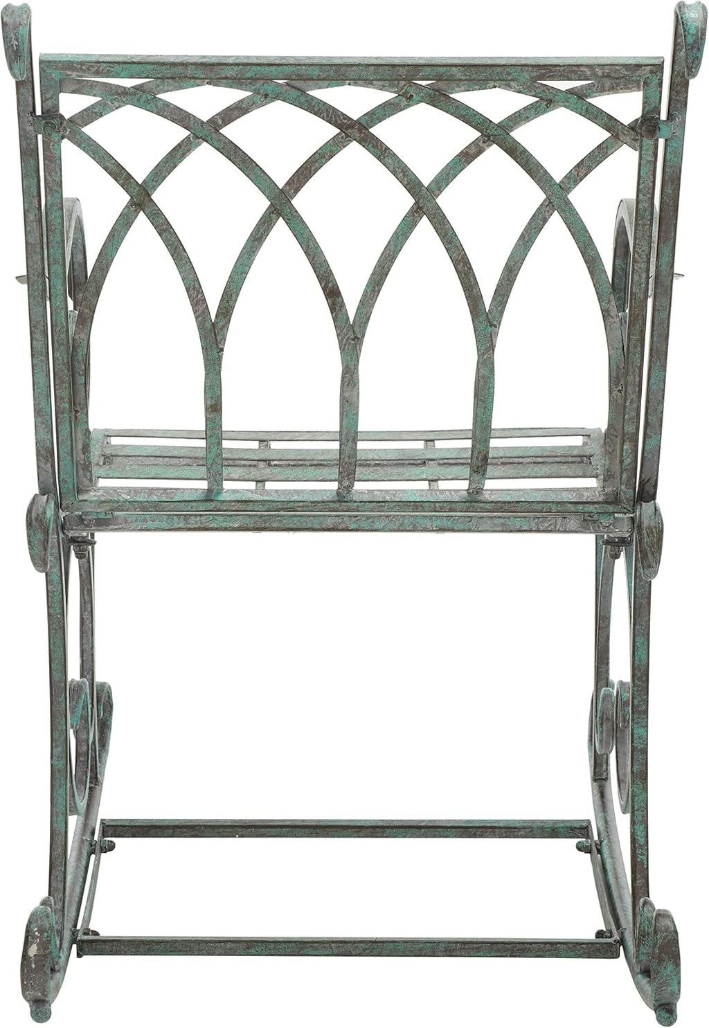 SAFAVIEH Outdoor - Medrano Iron Rocking Chair - Antique Dark Green Iron Metal - Vintage Ornate Scrollwork Design - Ideal for Patio, Deck, Porch, Garden, 15' Seat Height (PAT5030D)