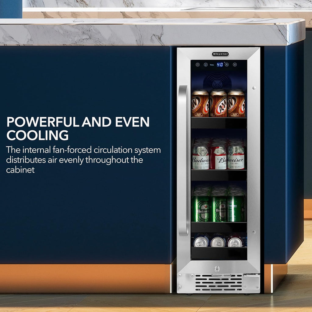 Whynter BBR-638SB Built-in Under Counter 12 inch Beverage Refrigerator and Cooler, Fridge with Glass Door, 2.0 Cubic Feet, Stainless, 75 Capacity