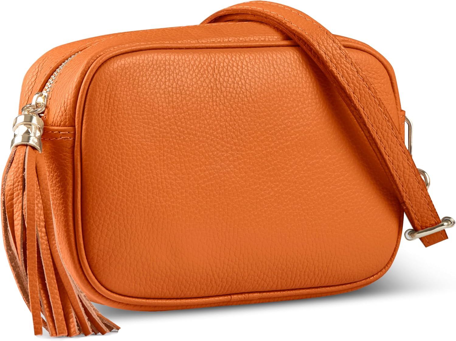 Italian Calf Leather Crossbody Bag for Women with Tassel Zipper | Small Camera Purse Shoulder Handbag Pocketbook