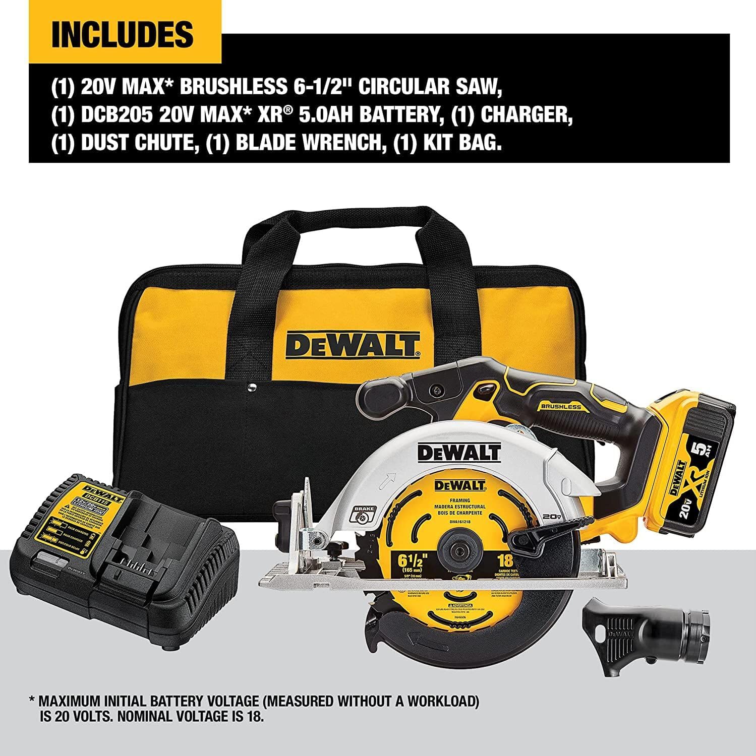 DEWALT 20V MAX* Circular Saw, 6-1/2-Inch, Cordless, Battery and Charger Included (DCS565P1)