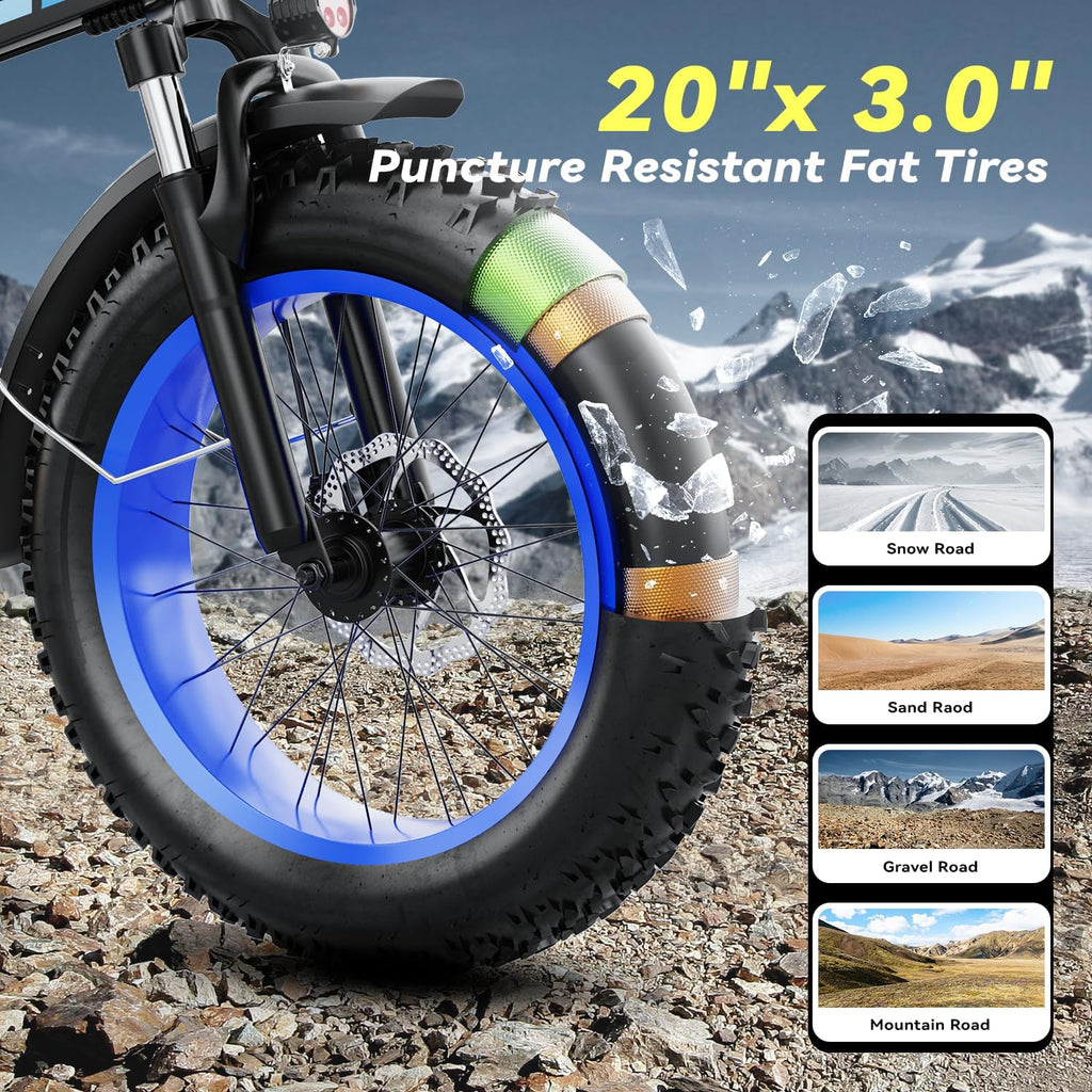 Foldable Electric Bike for Adults, 30+MPH, 48V 20Ah Removable Battery up to 80Miles, 20' Fat Tire Peak 1000W Motor Dirt Ebike Adult Electric Bicycle for City Commute Beach Mountain Adventurous E Bike