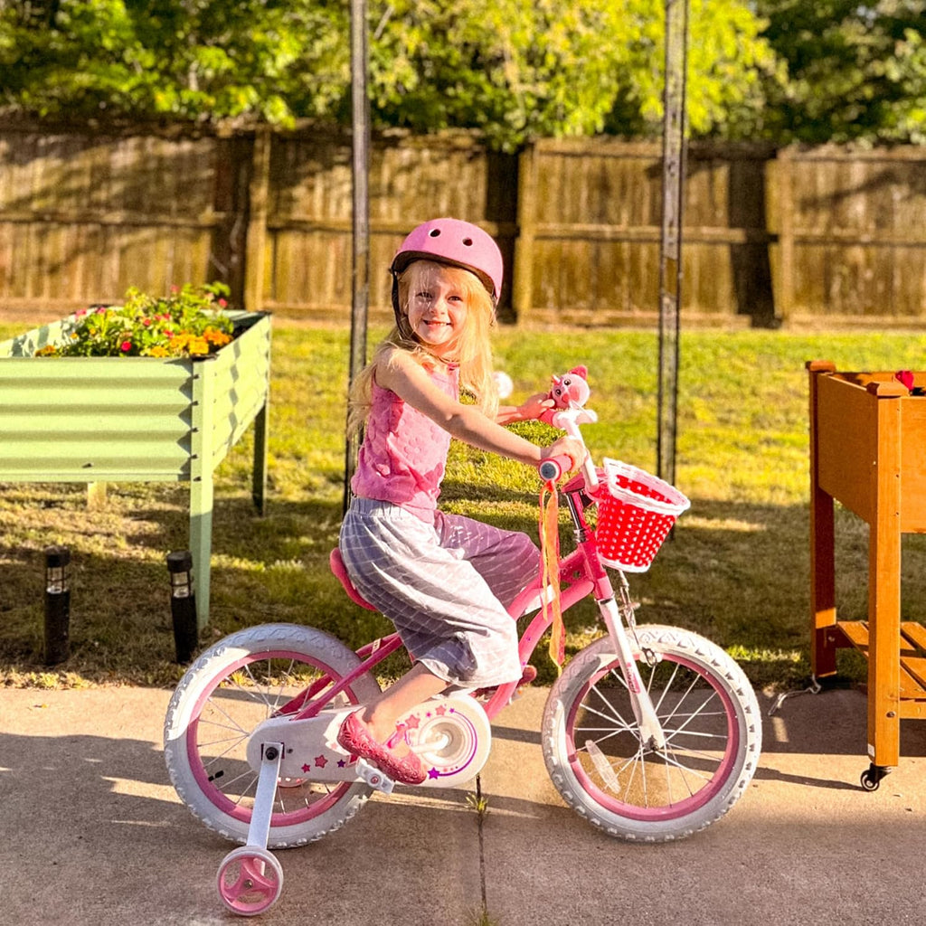 RoyalBaby Girls Bike with Training Wheels, Stargirl Kids Bicycle 12 Inch Toddlers to Big Kids 3-4 Years, Coral Red