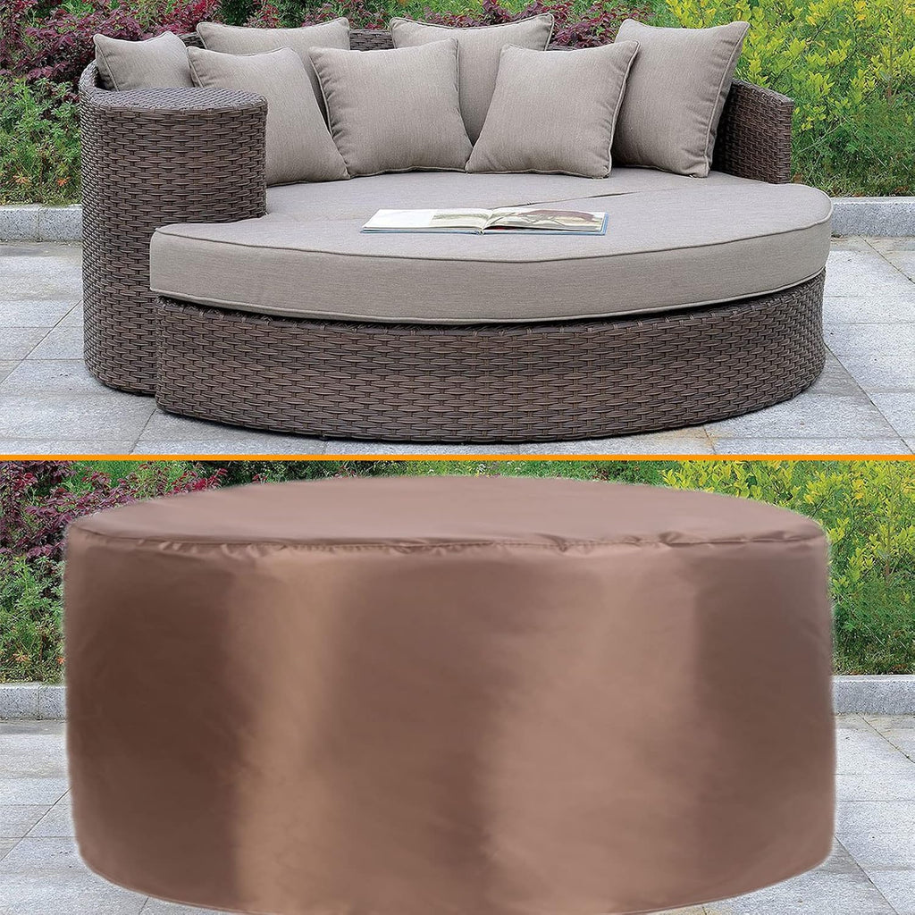 YSUEFIJO Garden Furniture Covers Waterproof Round 91x47in Patio Furniture Cover Brown for Sofa Dining Table and Chairs Anti-UV Durable 420d Oxford Fabric Rip Proof with Black Storage Bag