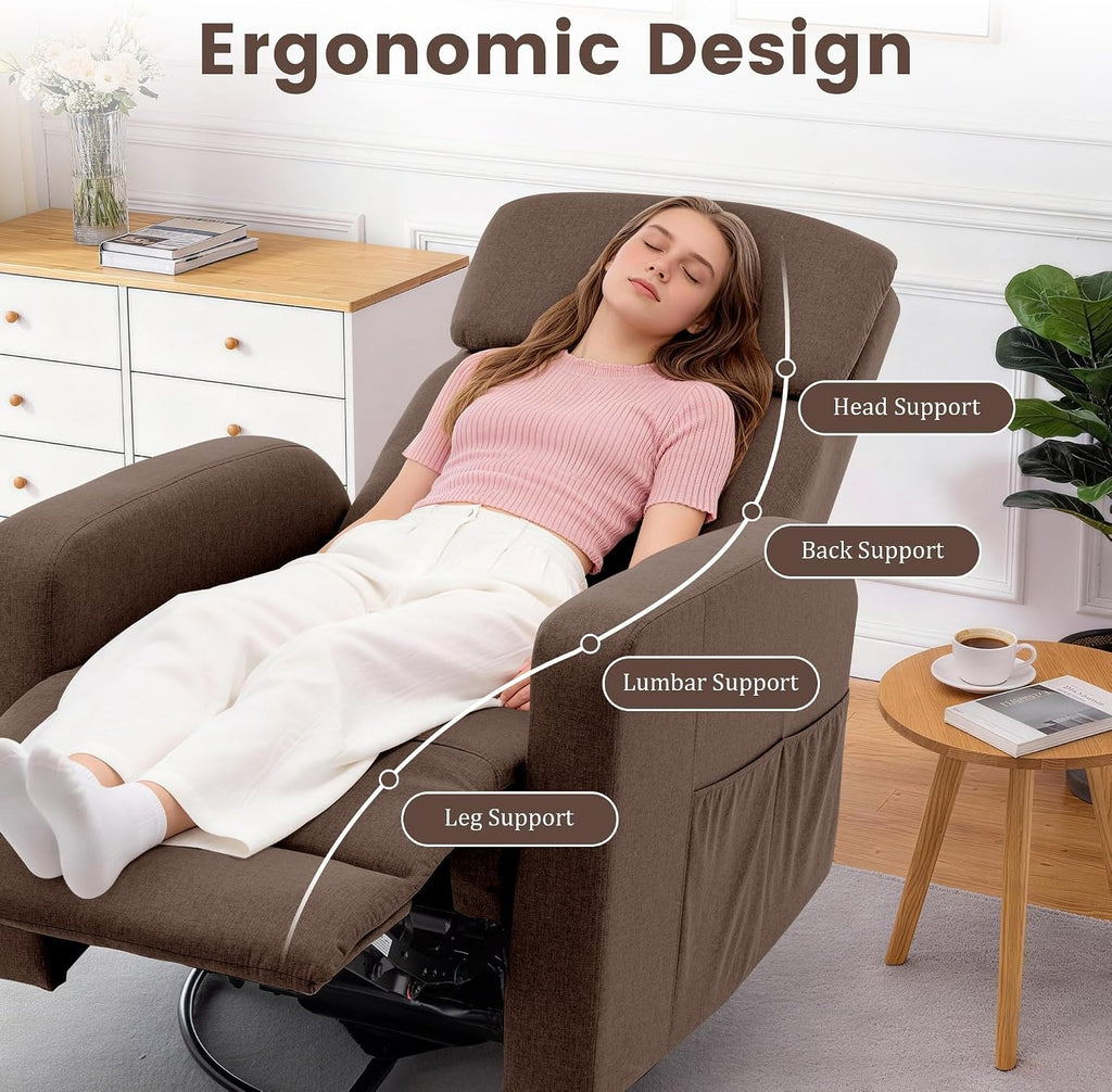 Korser Power Swivel Recliner Chairs for Adults, Electric Glider Rocking Chair Nursery, Glider Recliner Nursery Chair with Classified Side Pocket, Nursery Rocking Chairs with USB and Type-C Ports