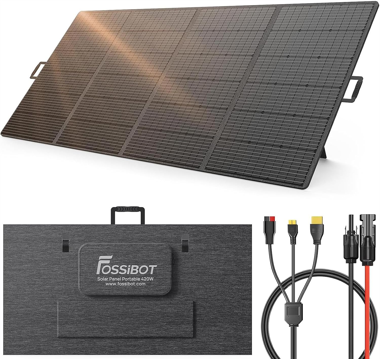 FOSSiBOT SP420W Portable Solar Panel, 420W High Power Solar Charger with 23.5% Efficiency, IP67 Waterproof Foldable Solar Panel, MC4 Connector for F2400/F3600 Power Station, RV, Van Life, Off-Grid