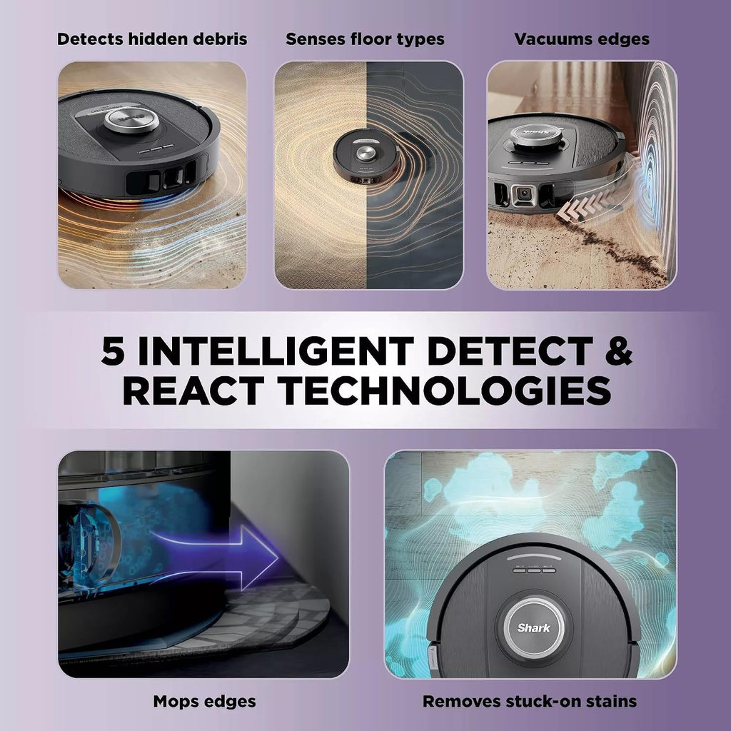 Shark R-RV2820YE PowerDetect 2-in-1 Robot Vacuum and Mop with NeverTouch™ Base, Gaia Grey - Certified Refurbished