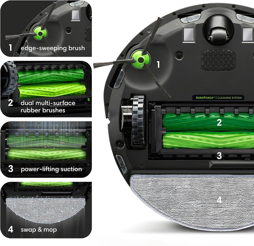iRobot Roomba Combo i3+ (3574) Robot Vacuum & Mop – Self-Empty for Up to 60 Days, Clean by Room with Smart Mapping, Dual Multi-Surface Brushes for a Thorough Clean, Ideal for Homes with Pets