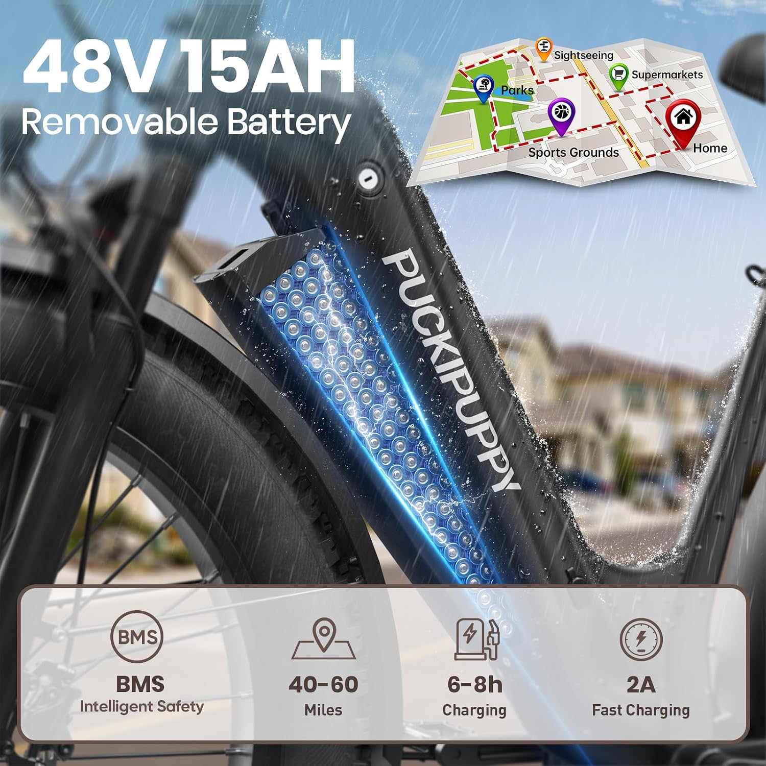 PUCKIPUPPY Electric Bike for Adults 500W, Step-Through Design, 26' Fat Tire Electric Mountain Hunting Bike, 48V 15AH Max 20MPH Off-Road Ebike with Rear Storage Shelf