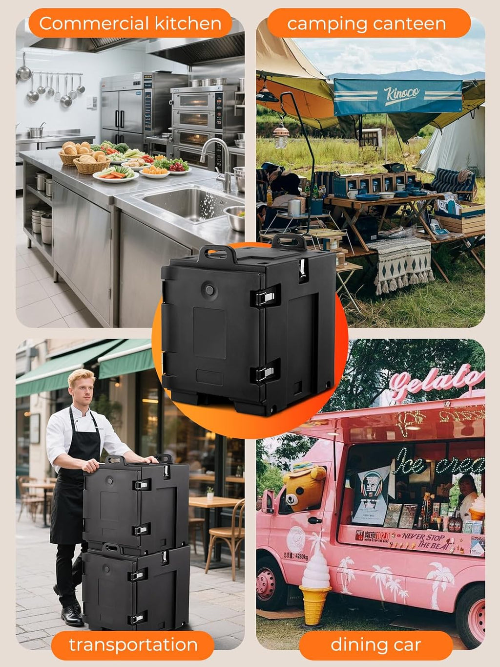 Catering Food Warmer w/Wheels, 82Qt Front Loading Hot Box Food Warmer, LLDPE Insulated Food Pan Carrier w/Handles, Stackable Portable Food Warmer Keep Food Hot for Catering, Party (Pans Not Included)