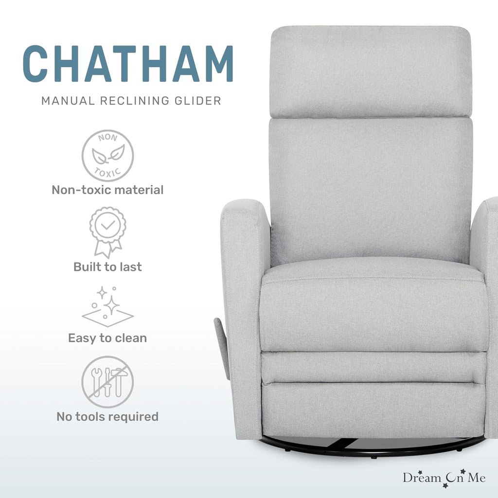 Dream On Me Chatham Basic Nursery Rocking Glider in Grey, 360° Swivel Motion, FSC Certified, Greenguard Gold & JPMA Certified Nursery Glider, Three Rocking Modes Nursery Glider Recliner