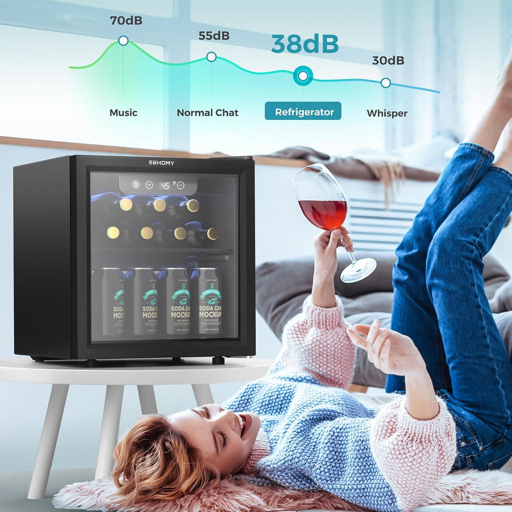 EUHOMY 48 Can Beverage Refrigerator cooler-Mini Fridge Glass Door for Beer Drinks Wines, Countertop Beverage Fridge with Adjustable Shelves Blue LED for Home/Office/Dorm/Bar, 1.3 cu.ft