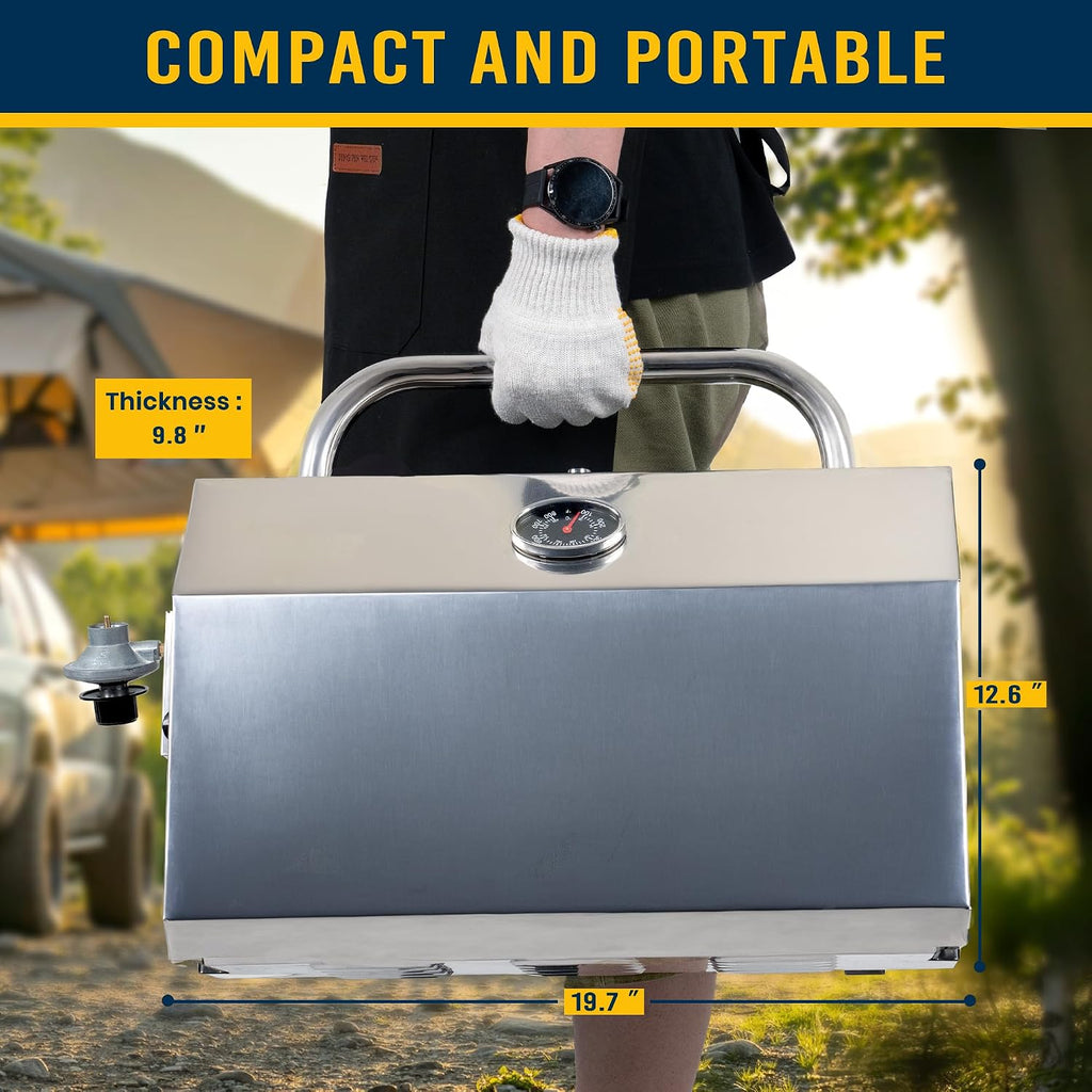Tabletop Gas Grill Stainless Steel Portable Propane Grill with Legs for Outdoor Patio Backyard Camping, Tailgating, and RV Trips