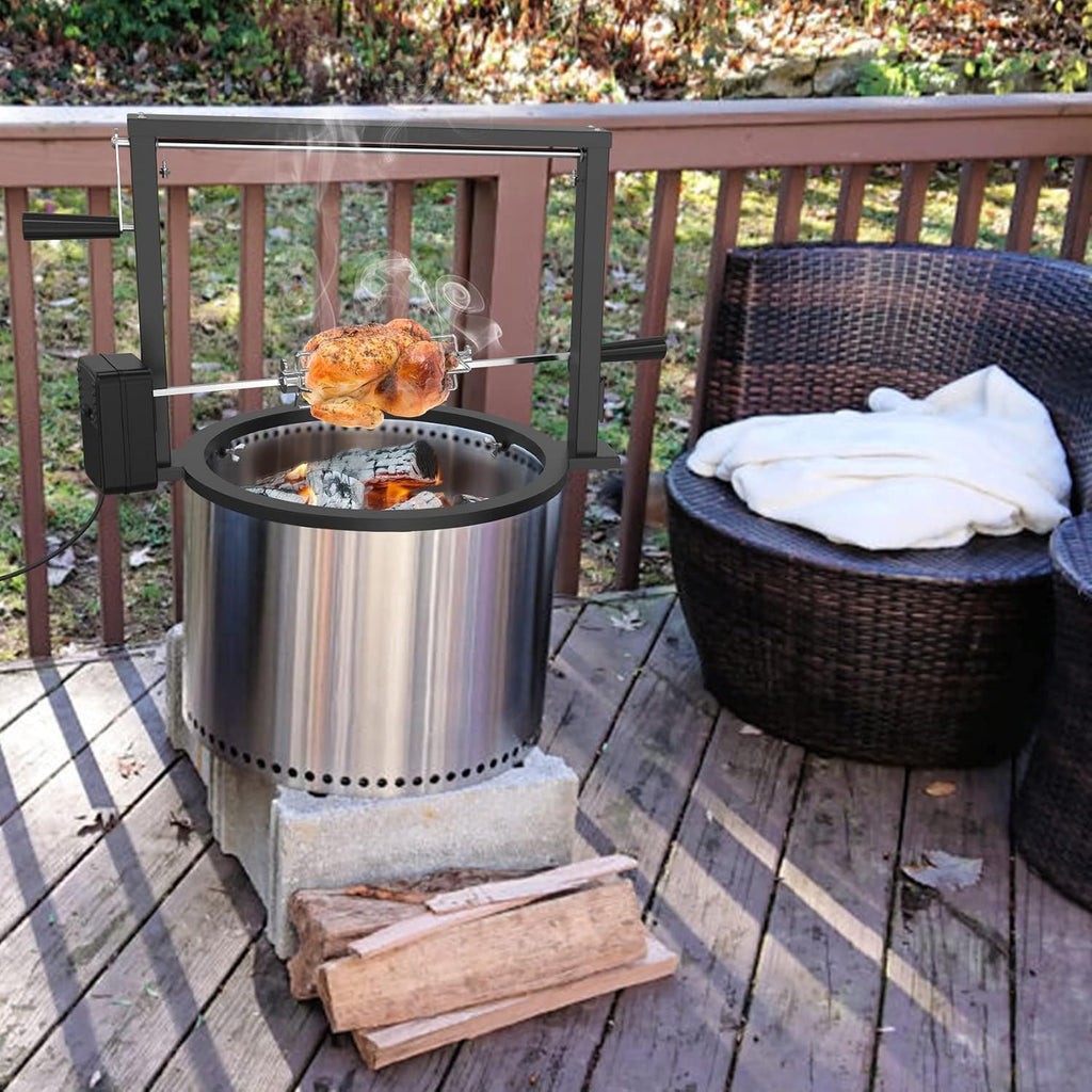only fire Santa-Maria Style Rotisserie Rotating System for Solo Stove Bonfire 19.5' Smokeless Fire Pit - Global Patent