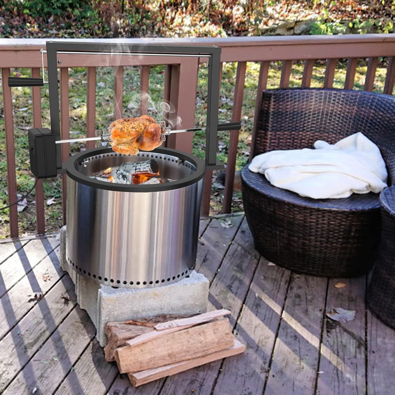 only fire Santa-Maria Style Rotisserie Rotating System for Solo Stove Bonfire 19.5' Smokeless Fire Pit - Global Patent