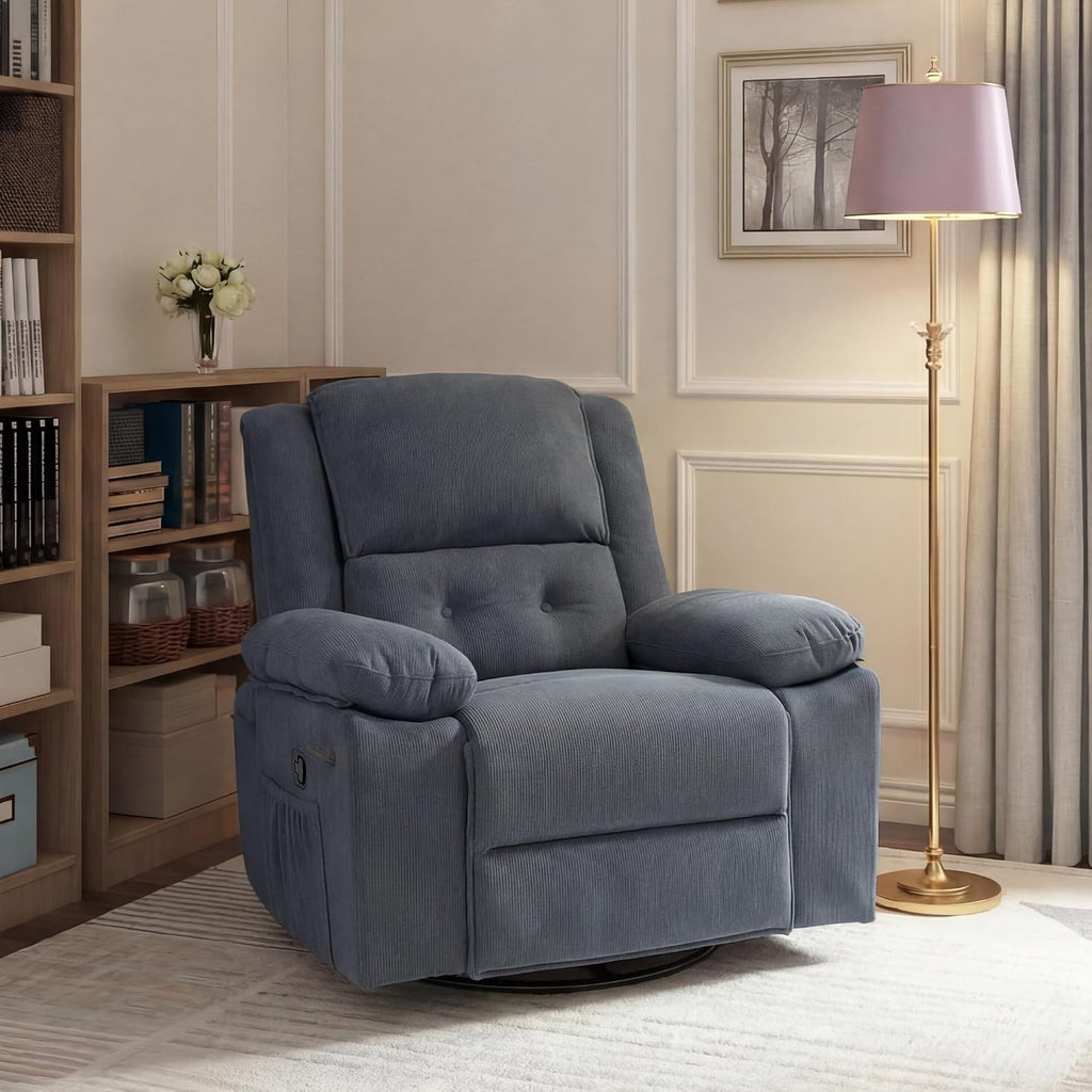 FLEXISPOT XRC2 360° Swivel Rocker Recliner for Adults, Rocking Glider Chair with Massage and Heat, Small Swivel Recliner for Living Room Bedroom Nursery, Blue Grey