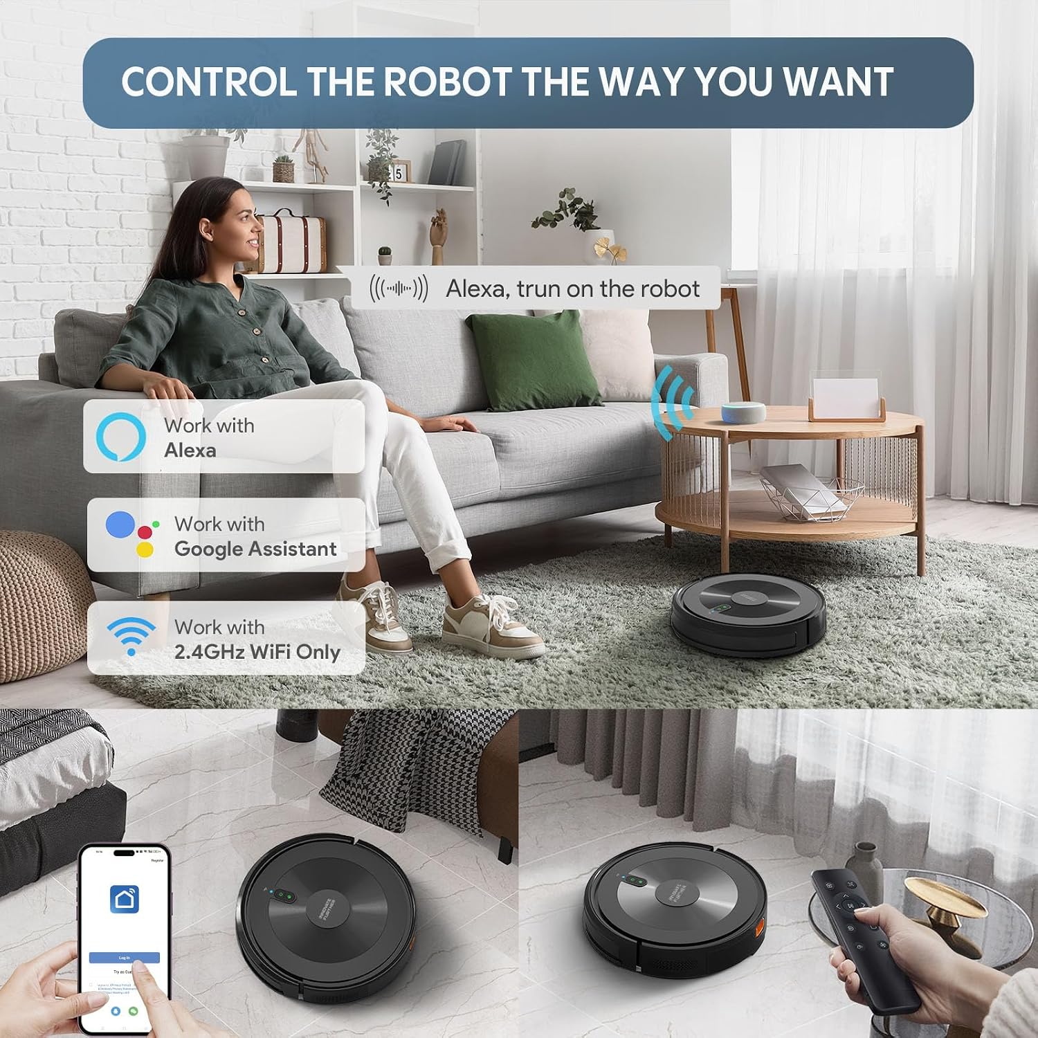 Robot Vacuum and Mop Combo: 2-in-1 Robot Vacuum Cleaner 2500Pa Strong Suction & Tangle-Free & Alexa/APP Control & Self-Charging, Schedule Cleaning Robotic Vacuum for Pet Hair, Hard Floor, Carpet