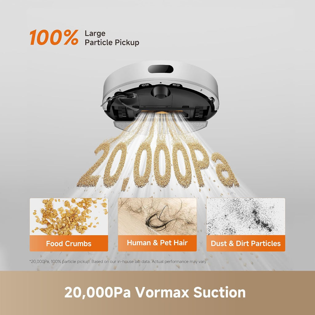 DREAME D20 Air Plus Robot Vac and Mop Combo with 20,000Pa Suction, Anti-Tangling Tech, Auto-Emptying Dock, Deep Carpet Cleaning and Smart Navigation White