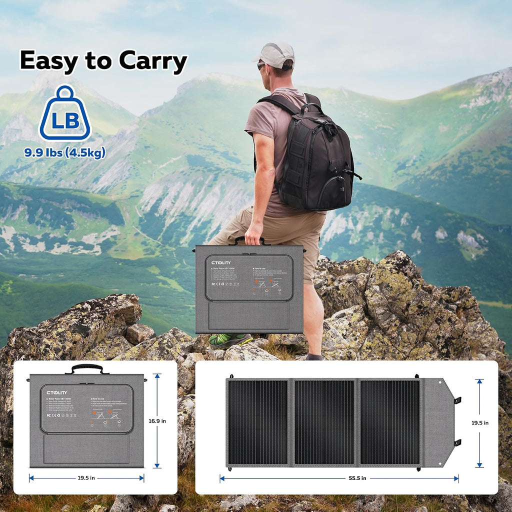 100W Portable Solar Panel, High Efficiency 23%, Foldable Solar Panel Charger with Adjustable Kickstand, IP65 Waterproof USB-A/Type-C/XT60/MC4 Outputs for Solar Generators Camping RV Marine