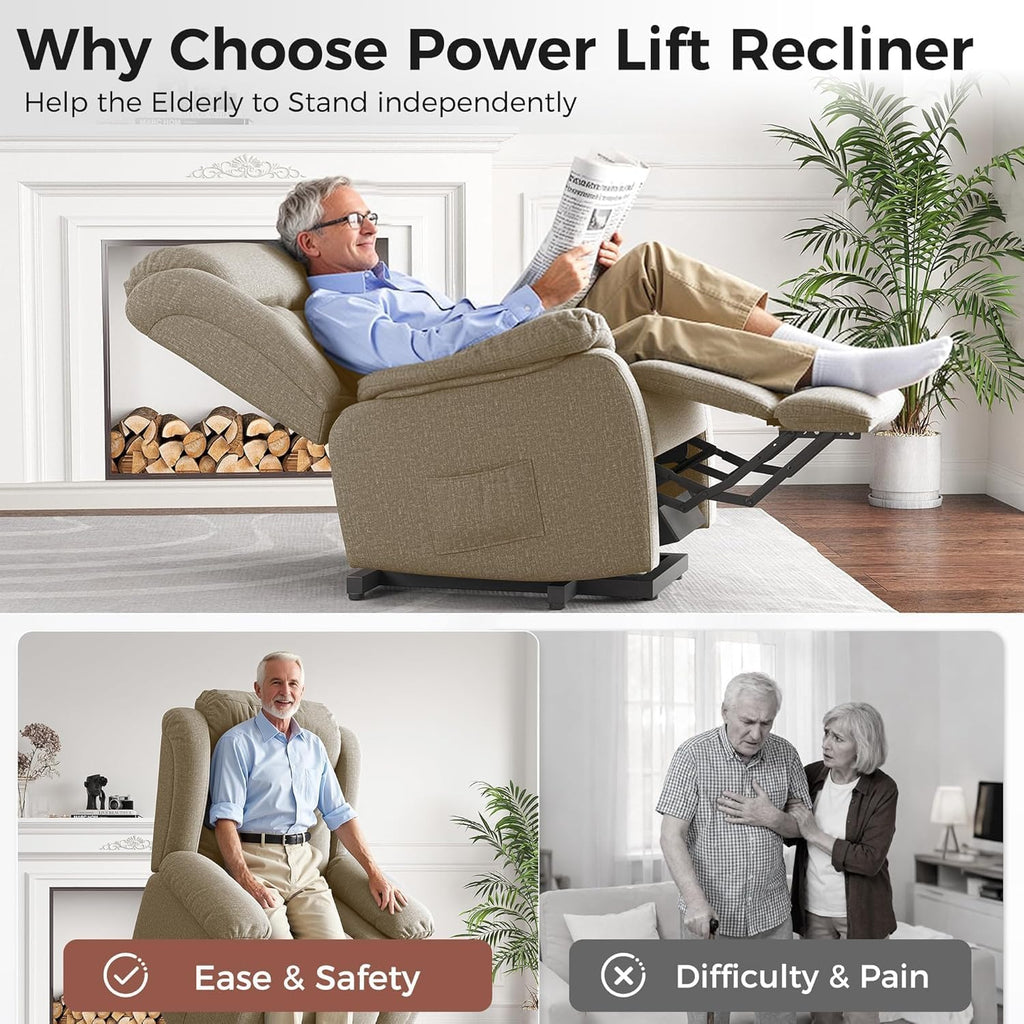 Amopatio Lift Recliner Chair for Elderly Upgraded Reclining Chairs Indoor Lounge Chairs Single Sofa with Side Pockets and Remote Control for Living Room Bedroom（Brown）