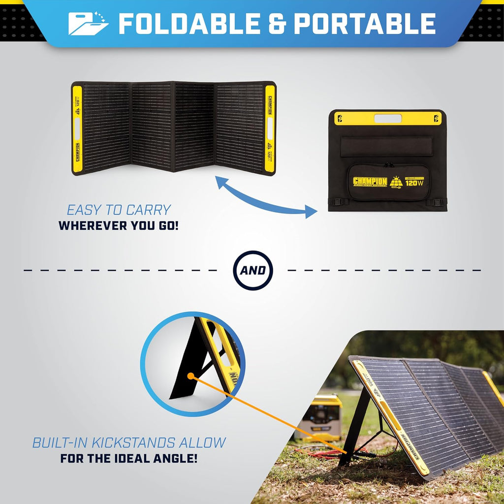 Champion Power Equipment 201246 120-Watt Portable Foldable Solar Panels with Extension Cable and Kickstand