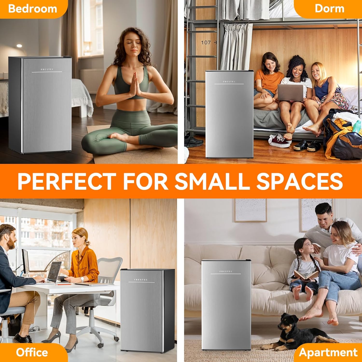 3.2 Cu. Ft. Mini Fridge with Freezer Small Refrigerator, Mini fridge for Bedroom, Dorm, Single Door, Energy Saving, Low Noise, Mini Fridge for Office (Grey)