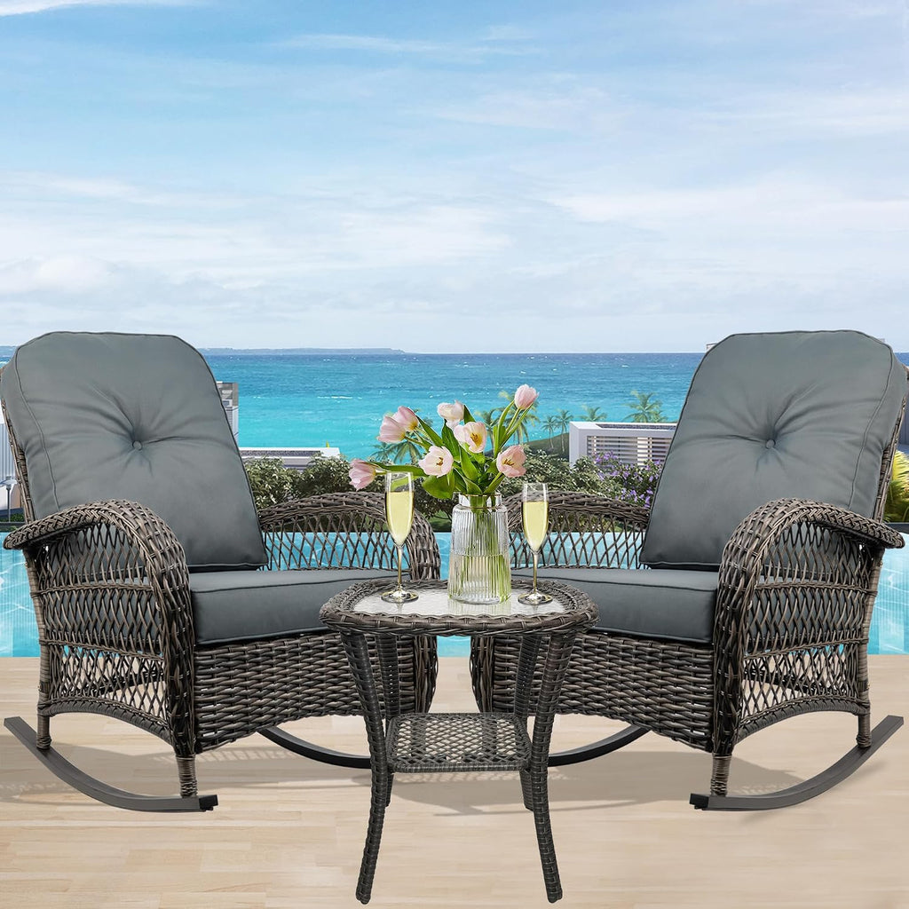 Outdoor Wicker Rocking Chair, All Weather Resin Rattan Wicker Rocking Chairs, for Garden Backyard Lown Porch,1pc,Grey
