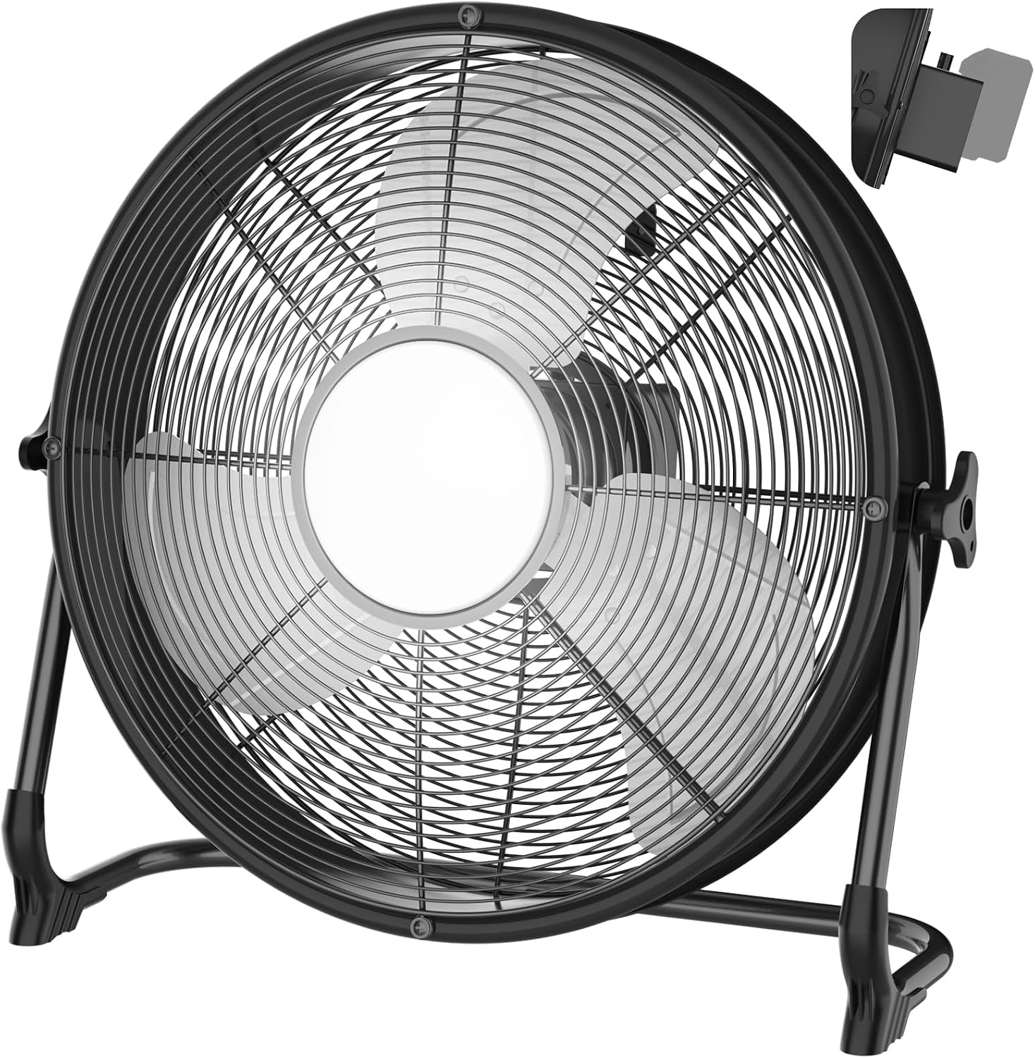 16' Battery Operated Floor Fan with Light Compatible with Milwaukee M18 18V Battery, Portable Fan with AC Adapter and USB Output, Metal High Velocity, Stepless Speed Cordless Fan for Jobsite Camping
