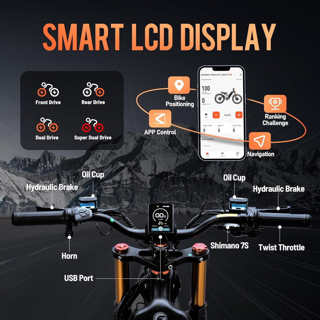 eAhora Romeo Pro 3 Electric Bike - [2026 Latest] 50MPH 5600W Dual Motor 60V 80AH 250Miles Long Range Ebike for Adults, 26' * 4.0 Fat Tire Fast Electric Mountain Bike Full Suspension Off-Road E-Bike