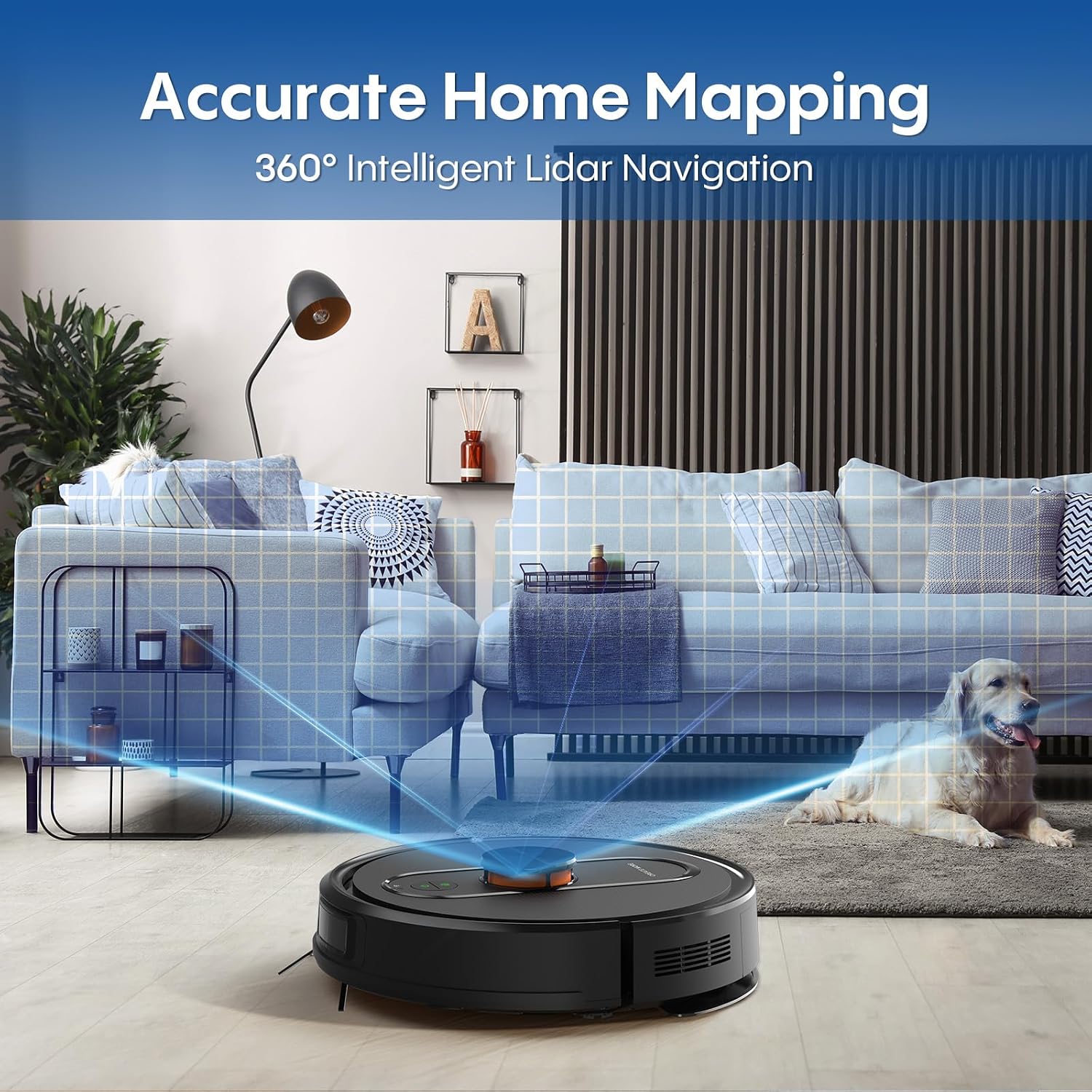 Robot Vacuum and Mop with LiDAR Navigation, 5000Pa Robotic Vacuums with Mapping, No-Go Zones, Self-Recharging, Wi-Fi/App/Alexa Control, Ideal for Pet, Hard Floors, Carpet