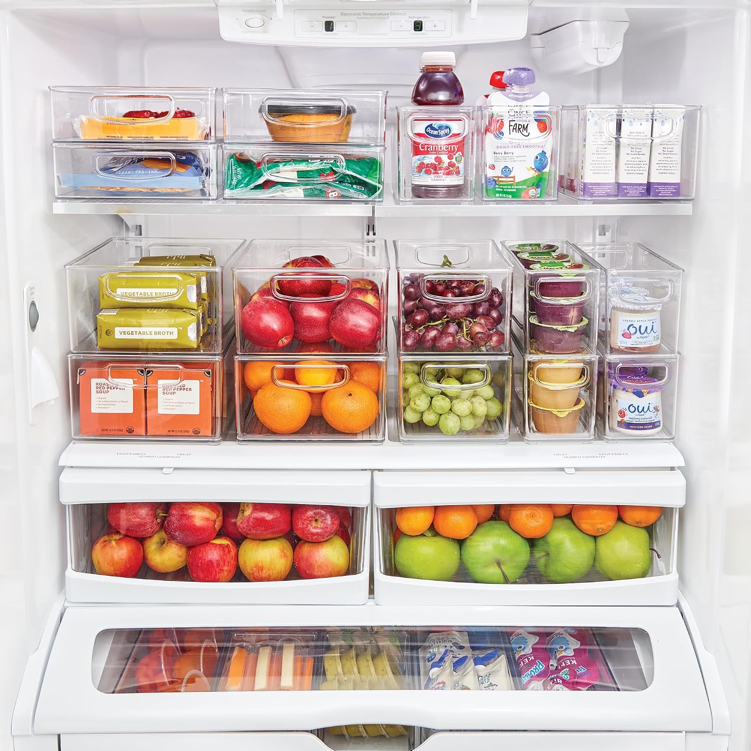 iDesign Stackable Plastic Handle Bin Assortment Set - Storage Organizers for Kitchen, Fridge, Pantry, Home -18 Pack, Clear