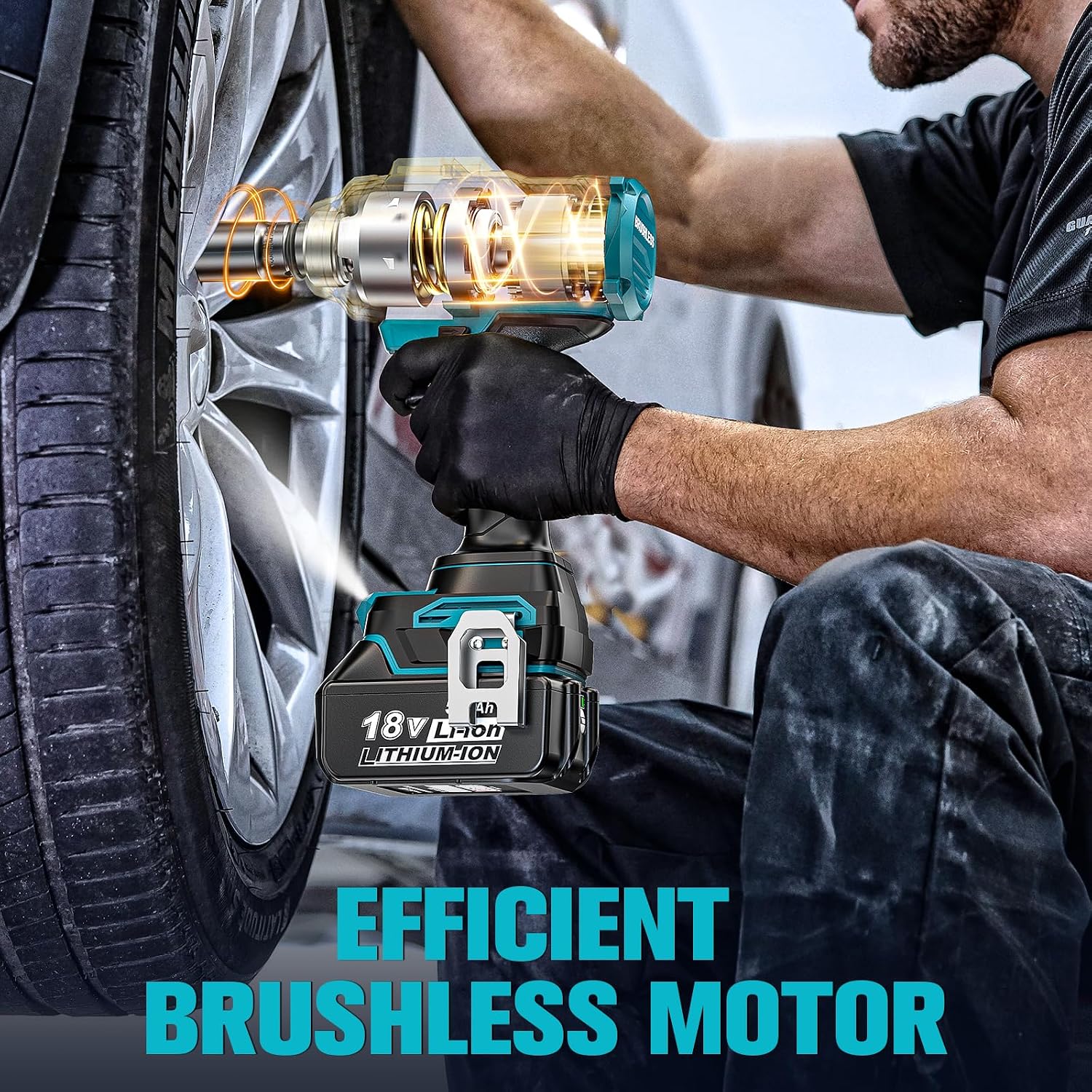 DIYtoolifz Cordless Impact Wrench 1/2' Compatible with Makita 18V Battery, 1000Ft-lbs (1360N.m) Brushless High Torque Impact Gun, Impact Driver for Car Truck Mower, with 2x5.0AH Battery & 6 Sockets