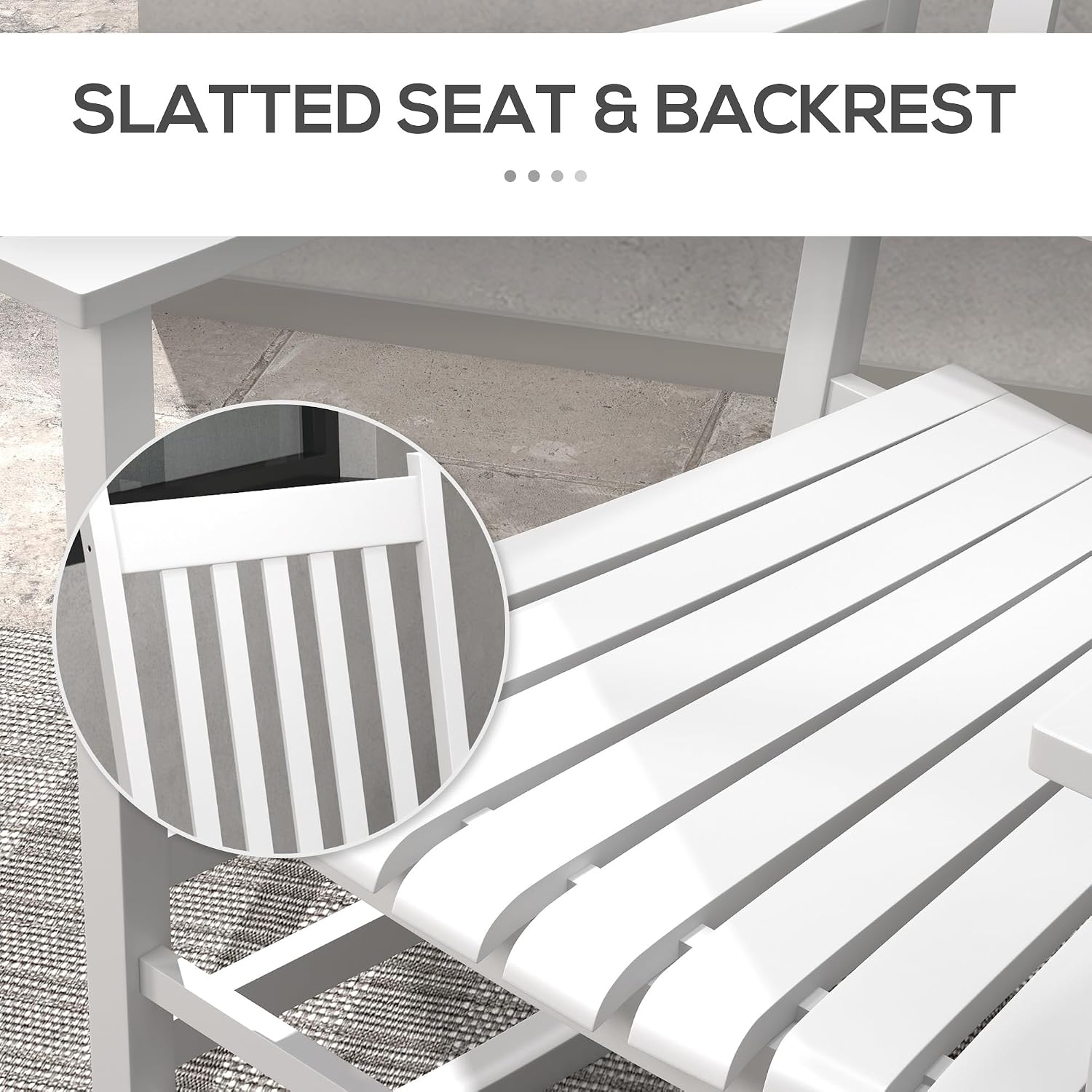 Outsunny Outdoor Rocking Chair Set of 2 with Side Table, Patio Wooden Rocking Chair with Smooth Armrests, High Back for Garden, Balcony, Porch, Supports Up to 352 lbs, White