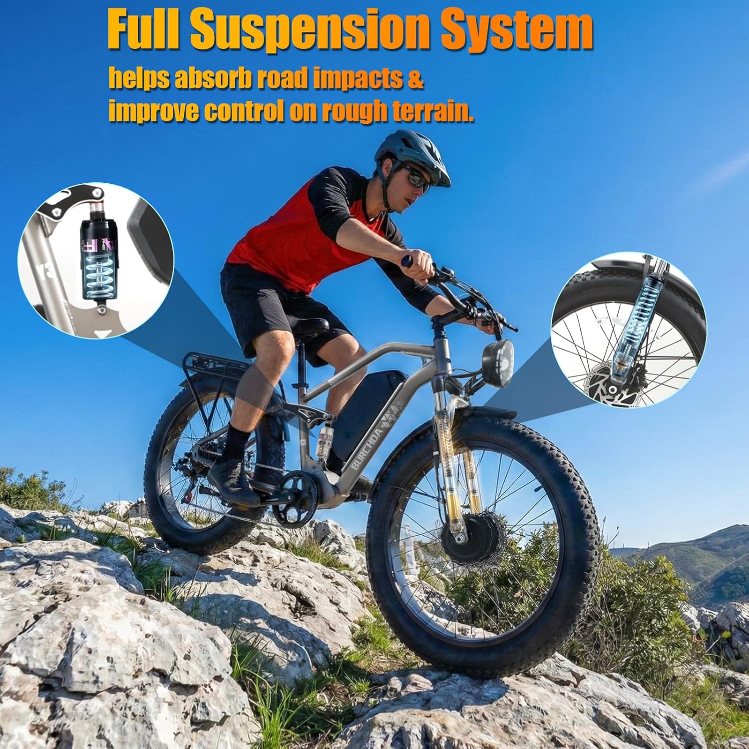 DAMSON Electric Bike for Adults Dual Motor AWD 5000W/3000W/1500W Peak 40MPH/30MPH Dirt Ebike, 52V/48V Max-Output Up to 65/80/120/160 Miles Long Range, 26' Full Suspension Fat Tire Mountains Bicycle