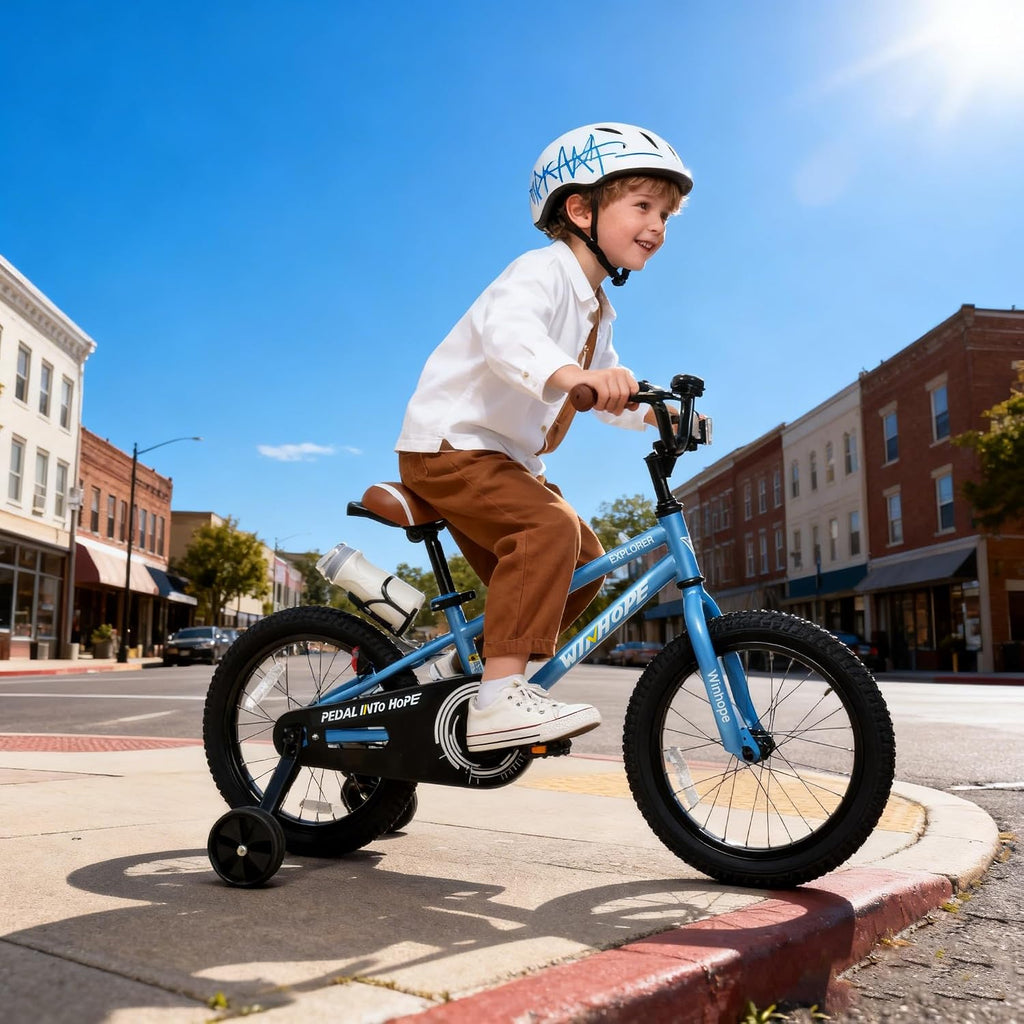 WinHope Kids Bike for Ages 2-9 Boys Girls, 12 14 16 18 Inch Child Bicycle with Training Wheels, Pedal Bike with Coaster Brake for Summer Riding, Birthday Gift