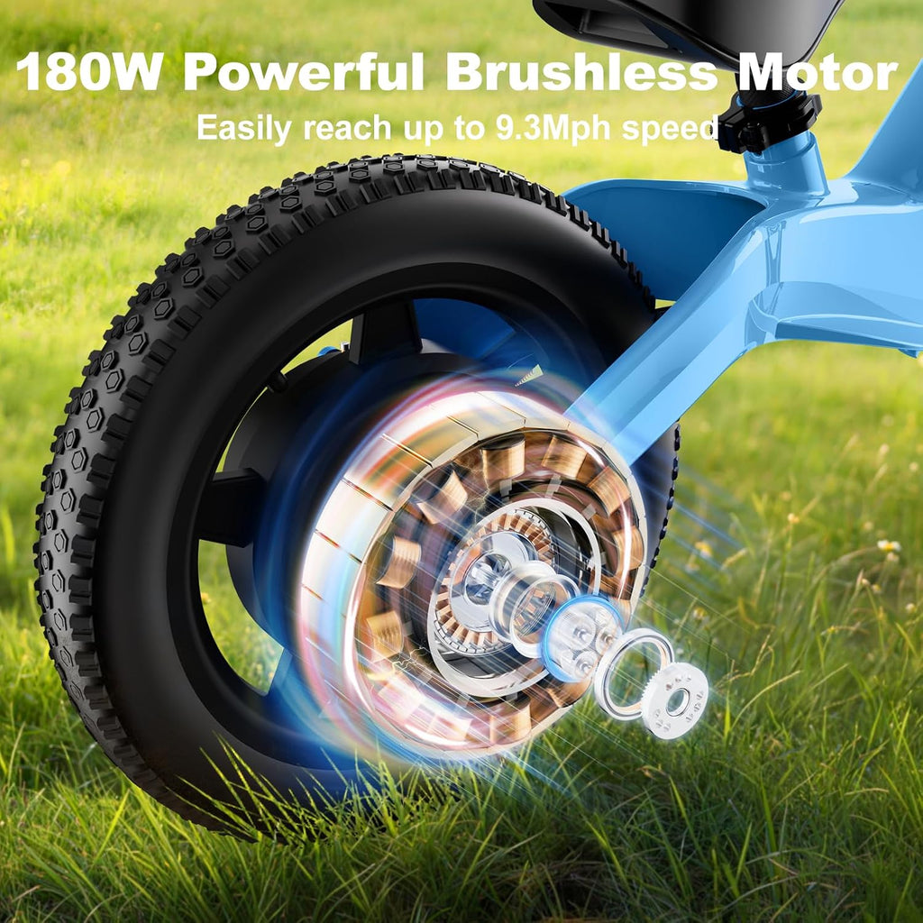 YunTopKids Electric Balance Bike for Kids Ages 3-5, 12 Inch Tires,Safe Start,3 Speeds up to 9.3 MPH,LCD,180W 24V Kids Electric Bike with Adjustable Seat,Fast Charger,LED Light